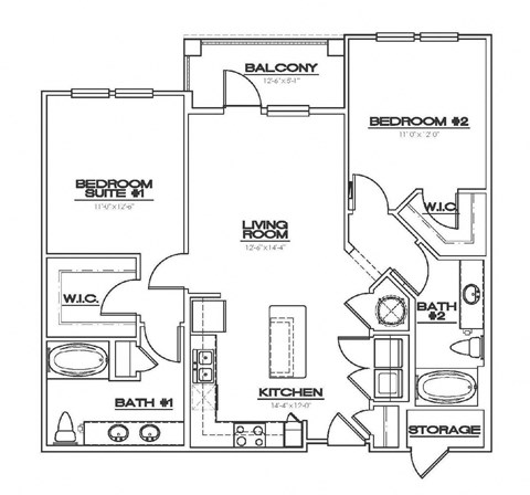 a floor plan of a bedroom floor plan with bedrooms and baths